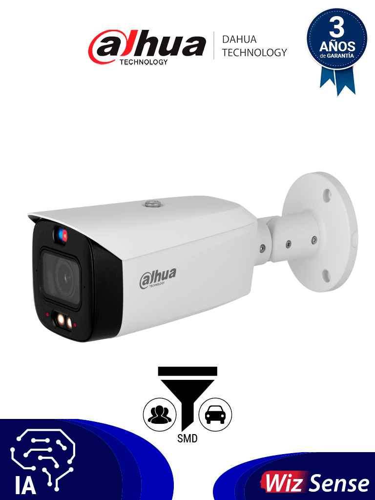 DAHUA DH-IPC-HFW3449T1-ZAS-PV - Cámara IP Bullet de 4 MP /WizSense/ Lente Varifocal/ TIOC 2.01/ disuasión activa de luz dual inteligente/ IR 50 m/Luz cálida 40 m/ SMD 4.0/ Disuasión Activa/ Audio bidireccional/ PoE/ IP67/ E&S de Alarma DAHUA DH-IPC-HFW3449T1-ZAS-PV - Cámara IP Bullet de 4 MP /WizSense/ Lente Varifocal/ TIOC 2.01/ disuasión activa de luz dual inteligente/ IR 50 m/Luz cálida 40 m/ SMD 4.0/ Disuasión Activa/ Audio bidireccional/ PoE/ IP67/ E&S de Alarma